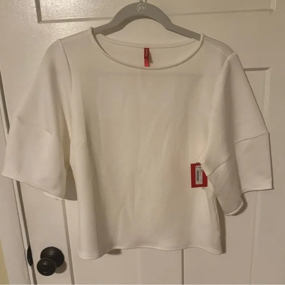 SPANX Airluxe Puff Sleeve Top Blouse Shirt Women’s Medium Powder White - Picture 1 of 3